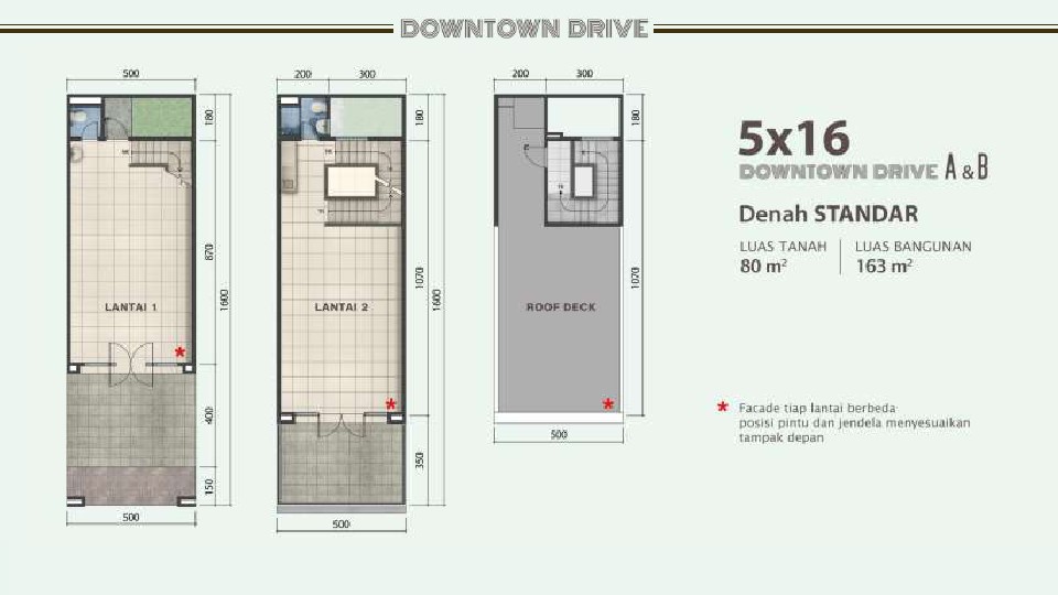 Denah ruko downtown drive 5x16