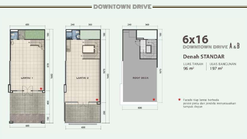 denah ruko downtown drive 6x16